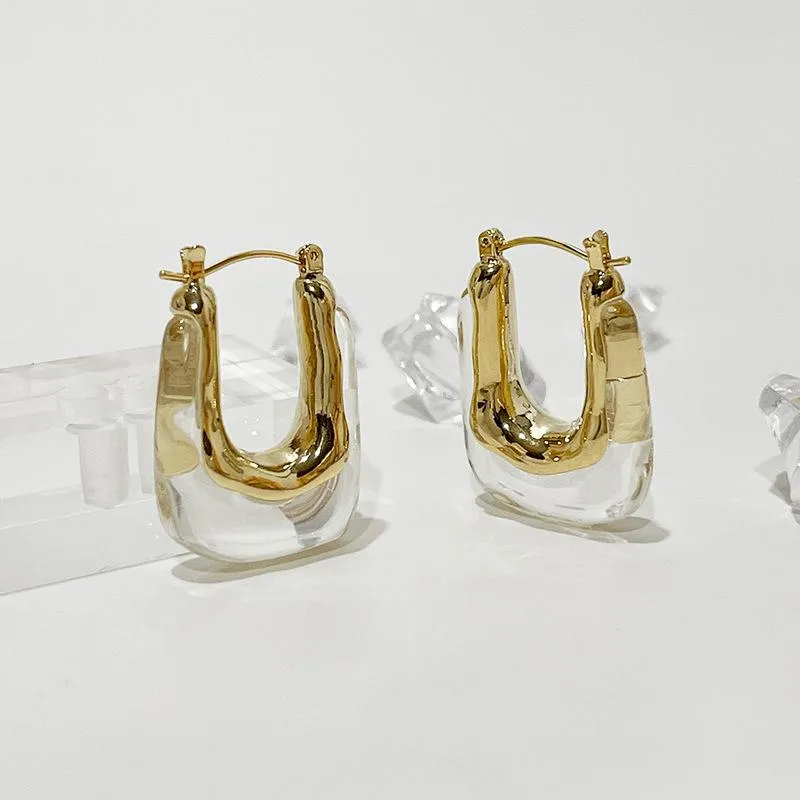 Hoop kolczyki Huggie Origin Summer Minimalistyczne geometryczne przezroczyste kolczyki dla kobiet złota metalowa biżuteria Pendientes