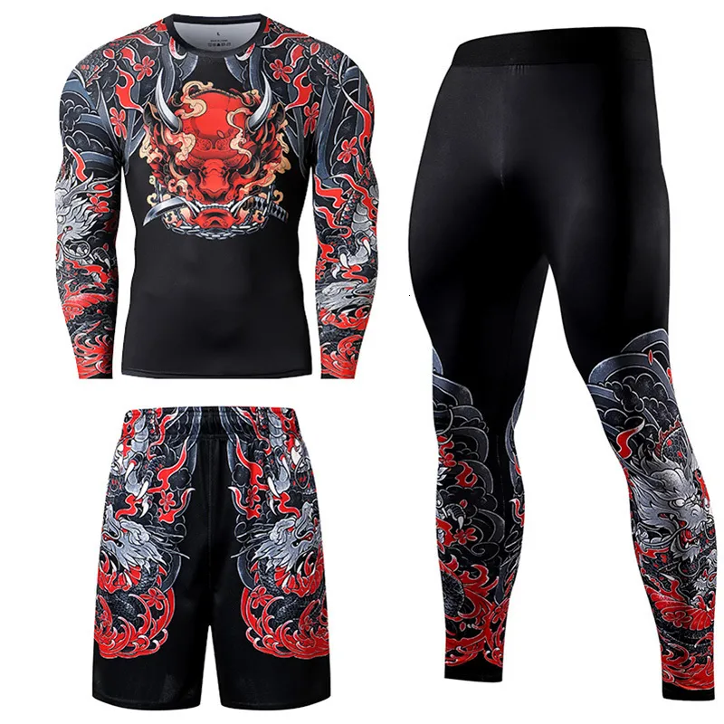 Herrspårar 23st Män Tracksuit Compression Set Workout Sportwear Gym Clothing Fitness Lång ärm tätt topp midja Leggings sportdräkter 230317