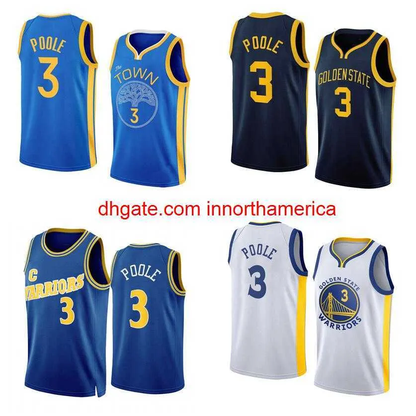 camisa costurada de Stephen Curry 3 Poole 2022-23 temporada branca preta amarela camisas da cidade