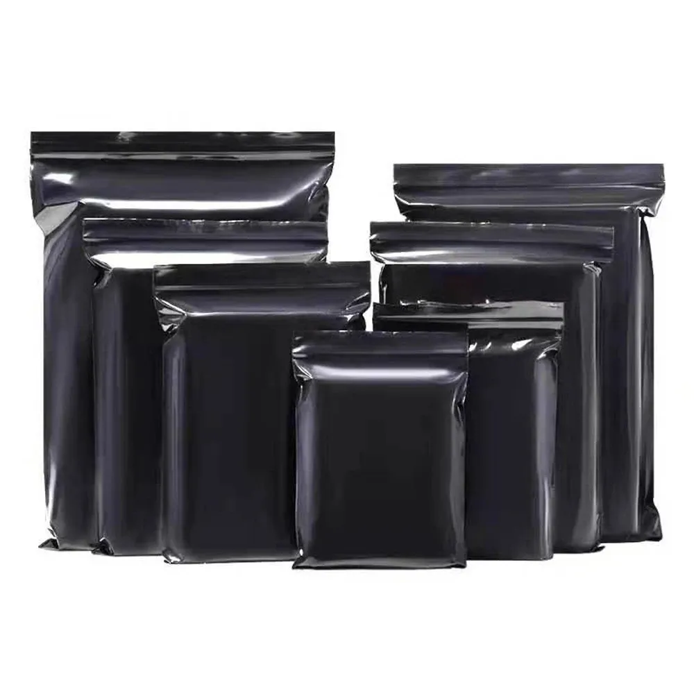 Sac auto-scellant en plastique PE noir refermable réutilisable cadeau épicerie électronique cadeau artisanat stockage pochettes d'emballage LX5494