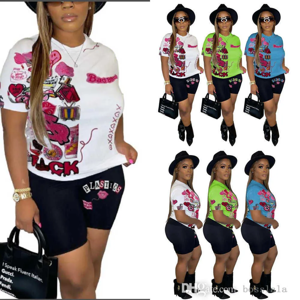 Femmes Sports Survêtements Designer Mode Impression T-shirt Shorts Pantalons Deux Pièces Ensemble Jogging Costumes Trois Couleurs