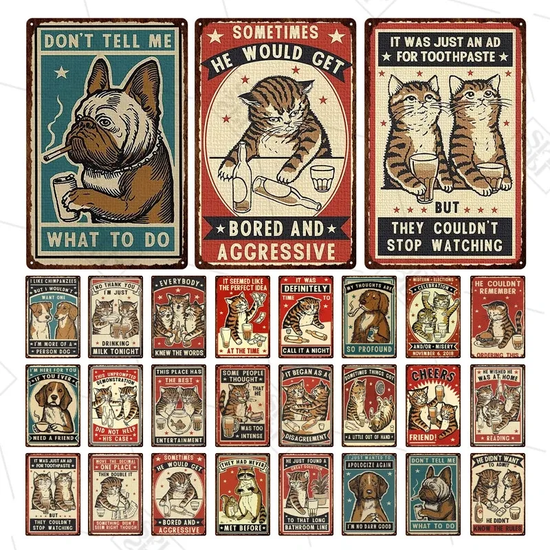 Dier Metalen Bord Grappig Tin Teken Wasbeer Kat En Hond Huis Plaque Pet Shop Doorplate Bar Muurstickers Retro Woondecoratie 30X20cm W03