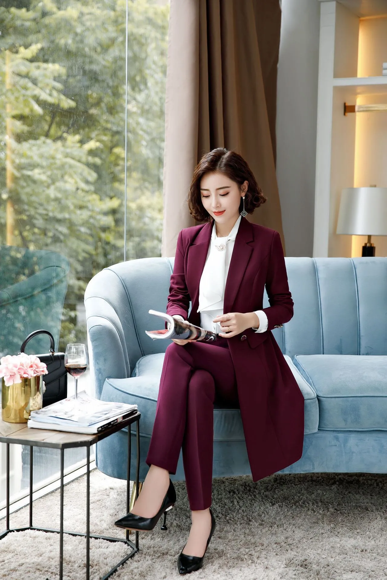 Fuchsia Autumn Formal Queenspark Ladies Pants Suits Set Long Blazer, Pants,  Jacket Business & Office Wear Large Size From Kong04, $61.74