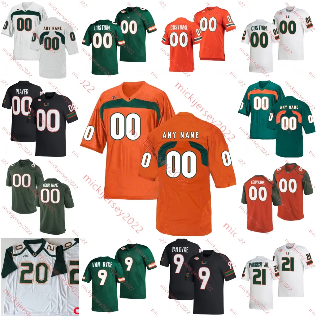 Braxton Berrios Miami Hurricanes Jersey Customed Tyler van Dyke Henry Parrish Jr. Will Mallory Key'Shawn Smith Jake Garcia Men Młodzież Miami Football Jerseys