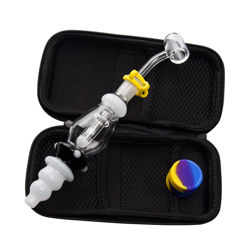 Csyc NC039 Kits de fumantes portáteis Tubo de vidro de vidro com ponta de titânio de 14 mm Quartz Banger Nails Dabber Tool Zipper Case Mini Dab Rig Water Bongs