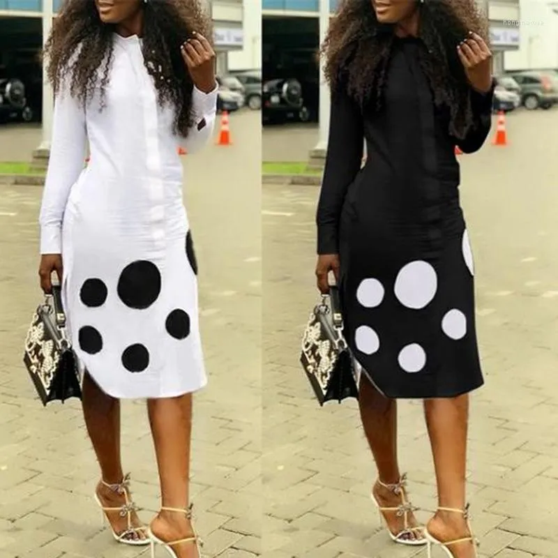 Casual Dresses African For Women Dashiki Polka Dot Clothes Plus Size Summer White Black Printed Retro BodyCon Africa Dress