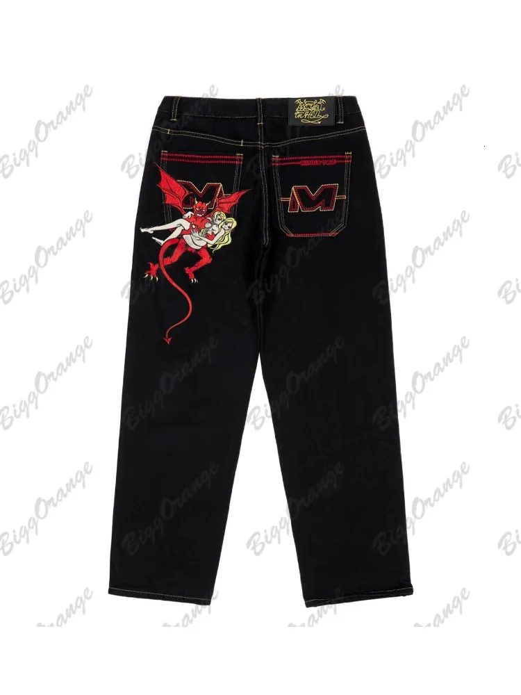 Herren Jeans Streetwear Jeans Y2K Devil Print Hosen Männer und Frauen losen modische Straße Hip Hop Punk Rock Weitbein hoher Taillenhose 230320