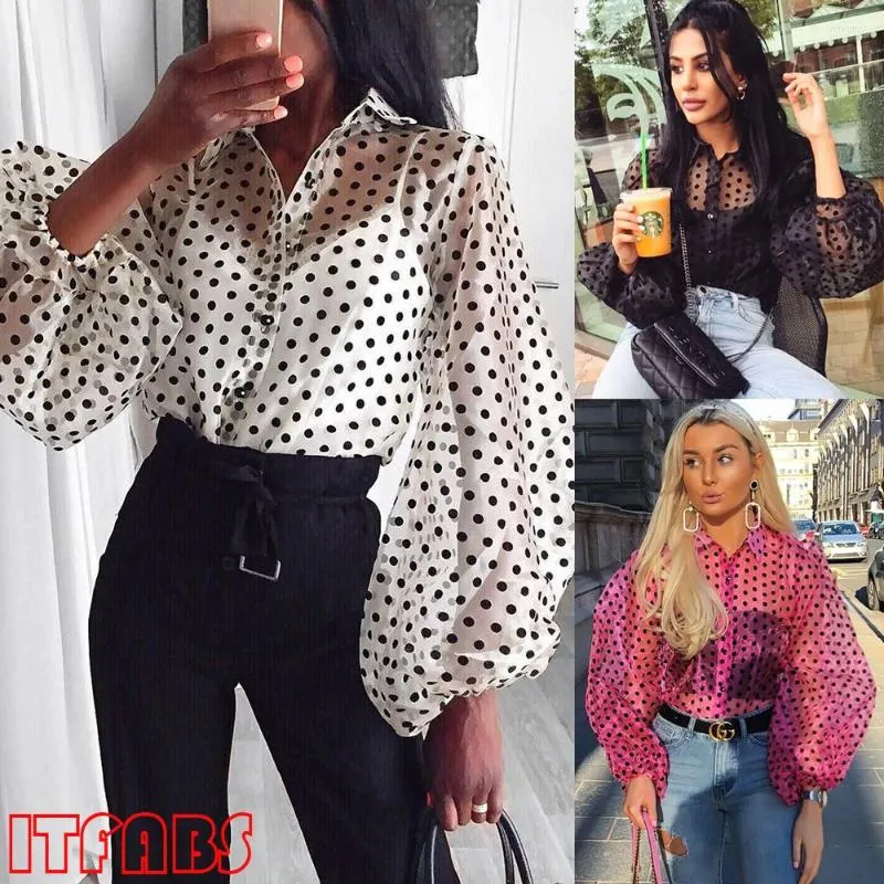 sheer polka dot long sleeve top