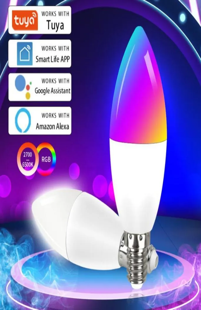 Smart Automation -moduler Tuya WiFi LED -glödlampa E14 RGB CW Dimble Lamp Voice Control Magic 7W Candle Work med Alexa Google Home Ass4588199