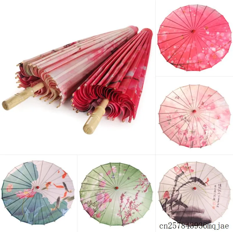 Paraplyer 10st Ancient Dance Chinese Silk Paraply Japanese Cherry Blossoms Dekorativa för kvinnor