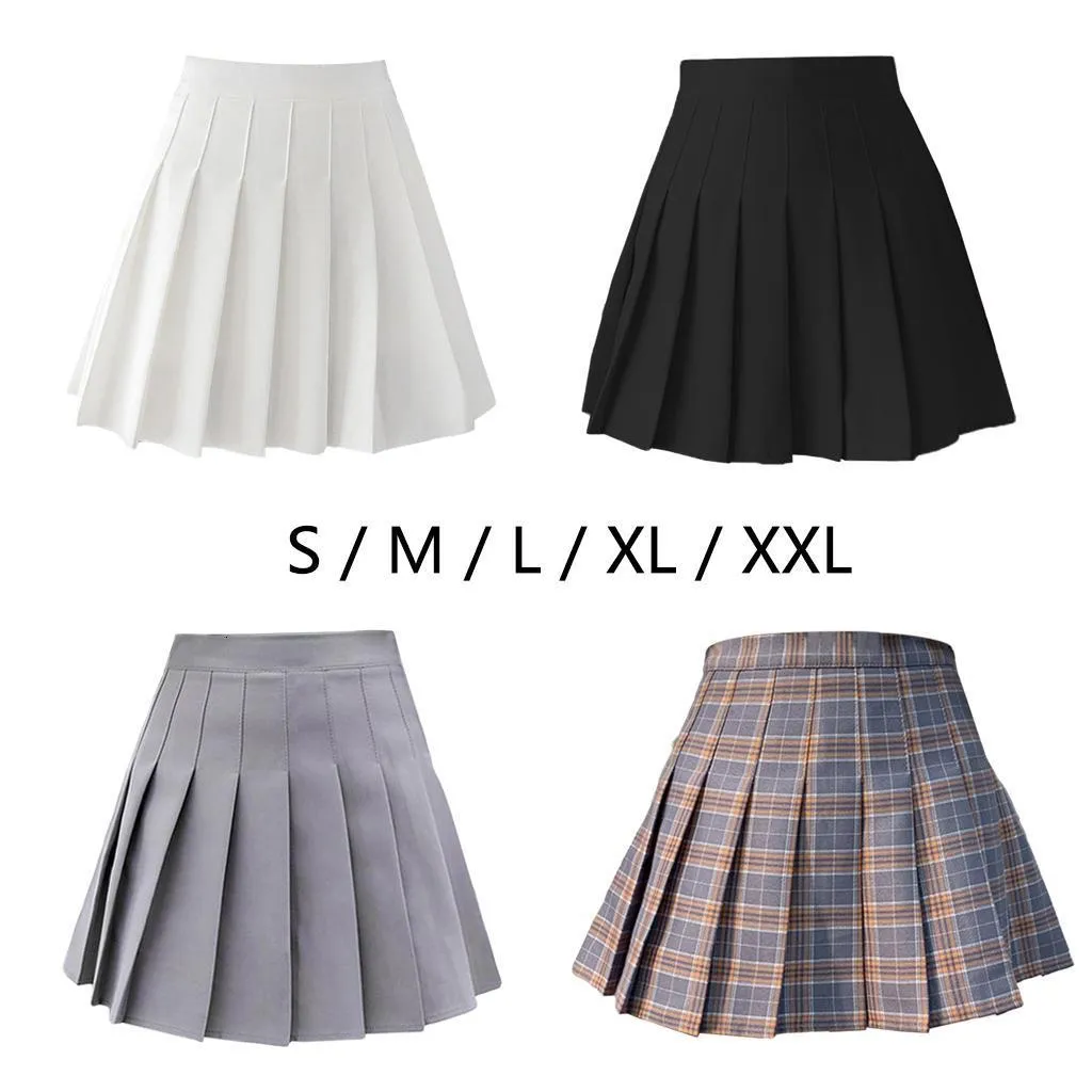 Jupes Femmes jupe solide jupes plissées taille haute étudiant Harajuku pom-pom girl uniformes filles danse Tennis jupes avec doublure short 230317