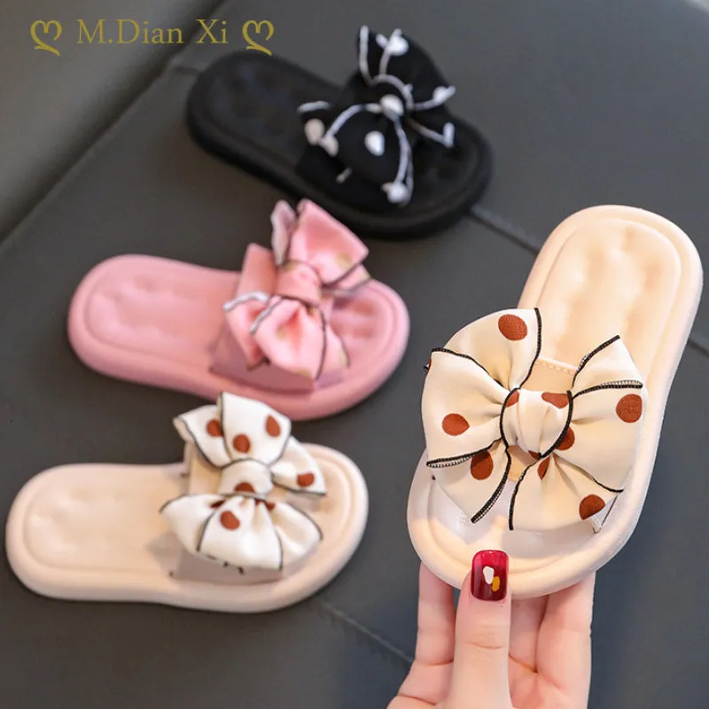 Slipper Childrens Slippers Summer Girls Sandals Babys Bow Knot Antiskid Outer Wear Soft Soled Kids Beach Shoes 230317