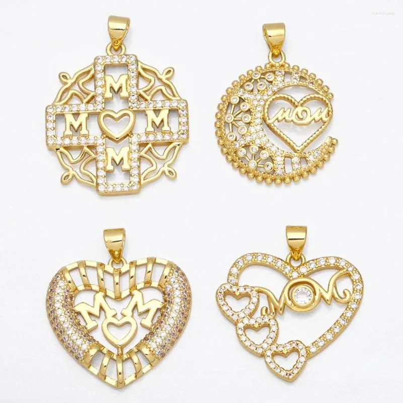 Pendant Necklaces OCESRIO Heart Mother's Day Necklace Pendants Making Gold Plated Copper Zircon Supplies For Jewelry Wholesale Pdta627