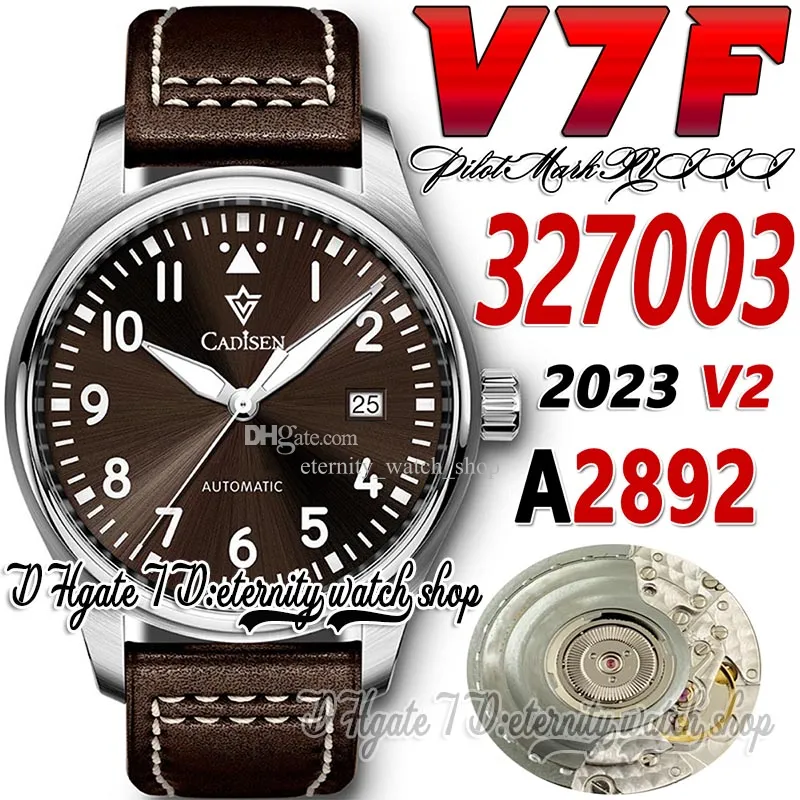 V7F V2 v7327003 A2892 Orologio da uomo meccanico automatico Quadrante marrone scuro Marcatori numerici Cassa in acciaio inossidabile Cinturino in pelle marrone Super Edition Orologi sportivi per l'eternità