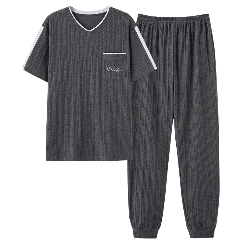 Men's Sleepwear Men V-Neck Pajamas Sets Summer Short Sleeve Modal Casual Tracksuit Sleepshirt Pants 2pc Pyjamas Male Big Yards Pijamas Hombre 230320