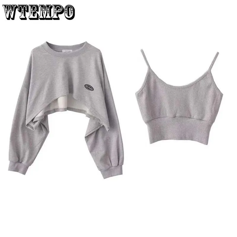 Womens TShirt Short Thin Sweatshirt Long Sleeve Crew Neck Casual Top Blouse Daily Twopiece Simple Style Wholesale 230321