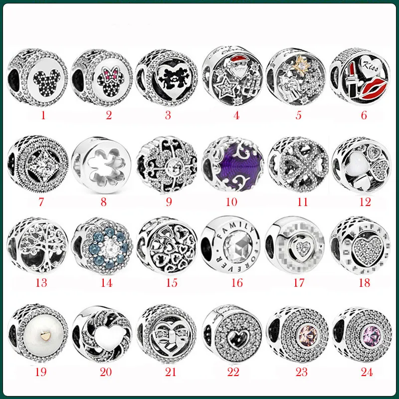 2023 Nowy popularny S925 Sterling Silver Pandora Series Four -leaf Grass Christmas Style Love Lipstick DIY Damskie Akcesoria biżuterii Koraliki