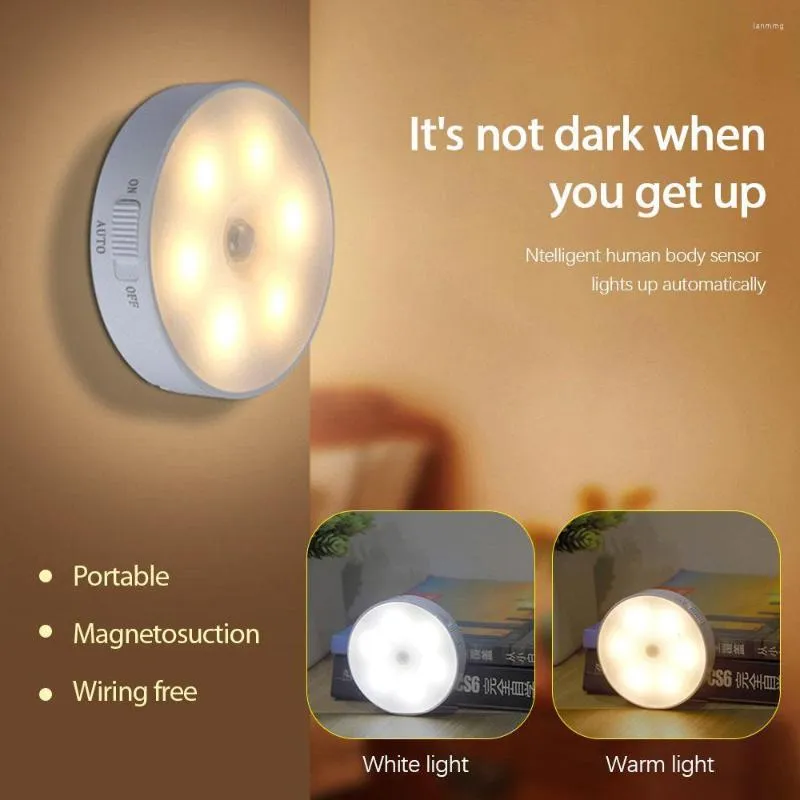 Wandlampenbewegungssensor LED Nachtlicht drahtlos energiesparende Körperinduktion USB wiederaufladbar dimmbar für die Schlafzimmertreppe Toilette