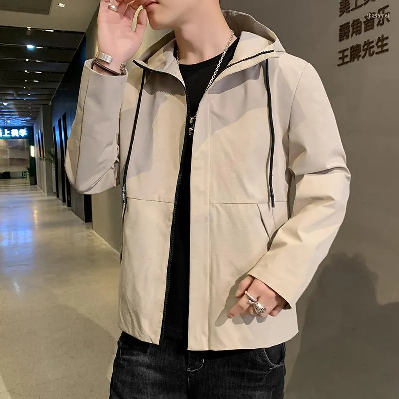 Men's Jackets High-end Fashion Men Jacket Springautumn Thin Business Casual Trend Pure Color Hooded European American Simple Work Coat