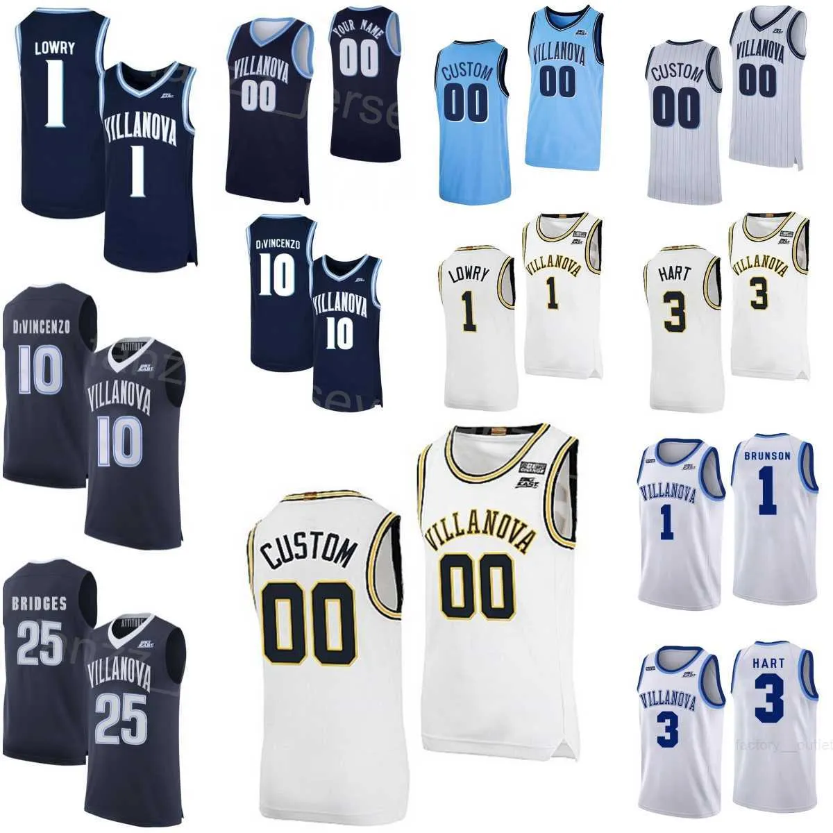 Villanova Wildcats College Jerseys Baloncesto 10 Donte DiVincenzo 1 Jalen Brunson 1 Kyle Lowry 25 Mikal Bridges 3 Josh Hart University Cosido NCAA Hombres Niños Mujeres