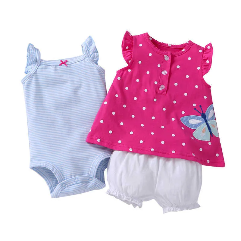 Clothing Sets sleeveless dot topsbodysuit stripeshorts for baby girl summer outfit cute newbron clothes set babies clothing new born suit Z0321