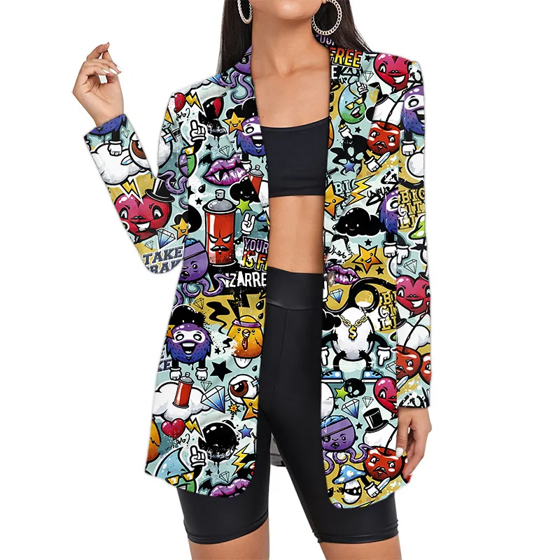 Women's Suits Blazers Graffiti Blazer's Suit Office Clothing Lady Clothes Custom Hip Hop Long Woman Jacket Wholesale Oversized Streetwear 230321