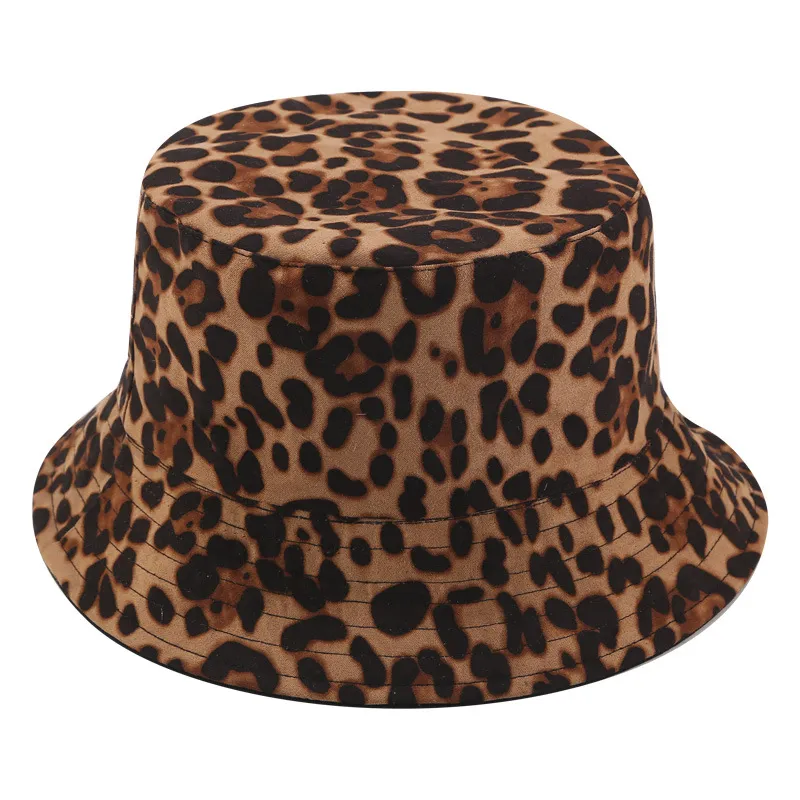 Leopard reversibel kvinnlig hink hatt hiphop tryckt kvinnor mössa utomhusfiske lady panama casual kvinnlig solhat hcs231