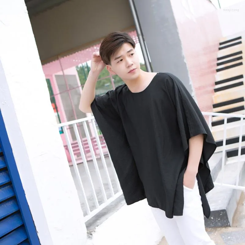 Camisetas masculinas de outra camiseta solta Camiseta da marca coreana da moda grande camisa de morcego com manga dei-manga de meia manga