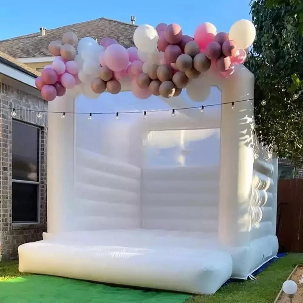 Adults kids Outdoor White inflatable Wedding Bounce House Jumping Bouncy Castle with roof white bouncer jumper with blower free ship