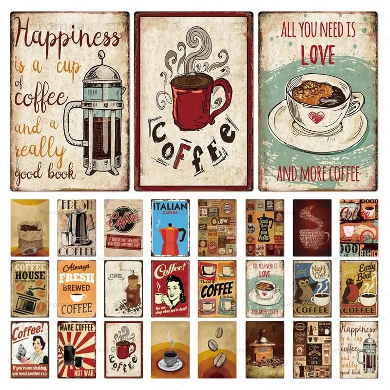 Kaffeplack Metal Poster Vintage Cafe Metal målning Skylt Retro Tennskylt Väggdekor för kaffehörn Kök Restaurang Dekoration 30x20cm W03