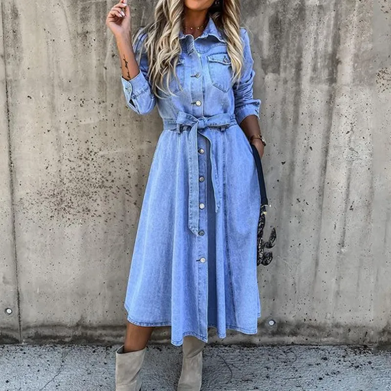 Vintage V Neck Denim Denim Dress For Women For Women Short Sleeve