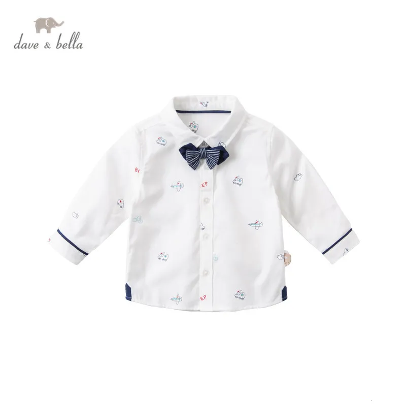 キッズシャツDBX16353デイブベラスプリングファッションベイビーボーイズリムーバブルボウ漫画シャツ幼児幼児トップ子供高品質の服230321