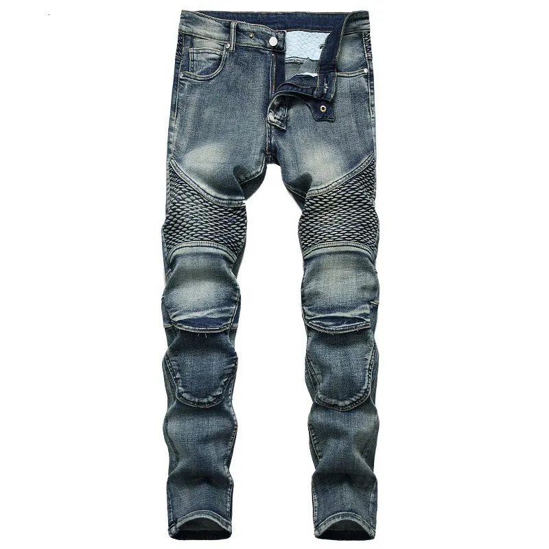 Jeans masculinos denim designer moto bicicleta reta motocicleta jeans para homens tamanho 42 outono primavera punk rock streetwear equitação joelho guarda calças 230321