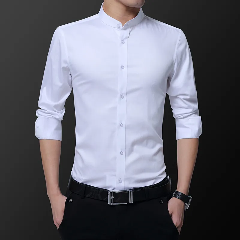 Men's Casual Shirts Hipster Design Collarless Shirt for Men Casual 100% Cotton Soft Slim Fit Long Sleeve White Black Navy Tuxedo Shirts 4XL 5XL 230321