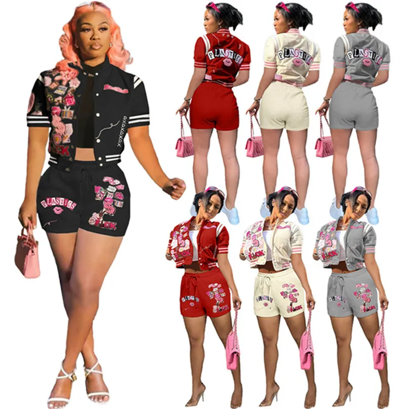 2024 Designer Brand Summer Tracksuit Women Two Pieds sets Baseball Uniforme Tenues de veste à manches courtes Shorts Casual Print Sportswear Sportswear Bulk 9525-6