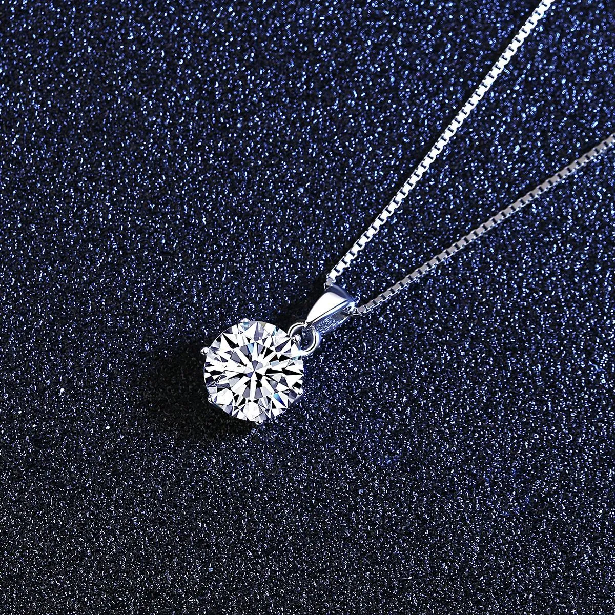 Solitaire 1CT D Kolor MOISSANITE Diamentowy naszyjnik 100% 925 Srebrny impreza Wisiorki ślubne Naszyjniki dla kobiet biżuteria