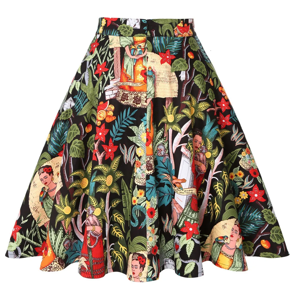 Vintage Retro Black Cotton Skirt High Waisted A Line 50s Style Swing Umbrella