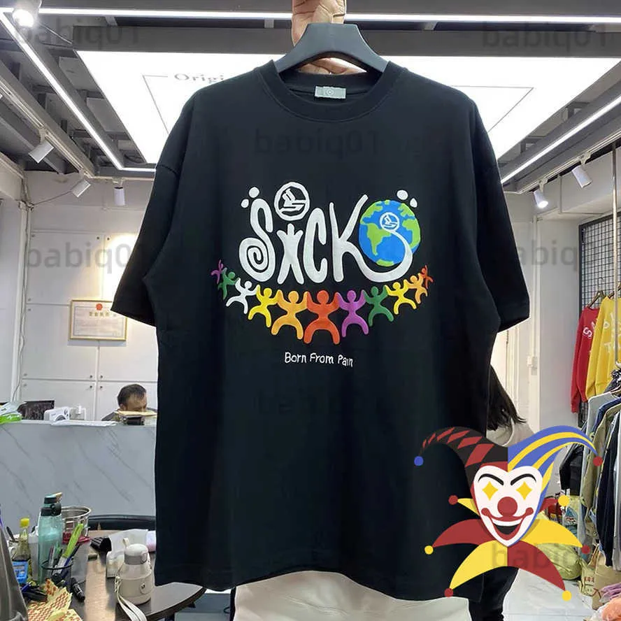 T-shirts pour hommes Puff Print Sicko Globe T-shirt Hommes Femmes Haute Qualité Tissu Lourd D'été Tops Tee vêtements T230321