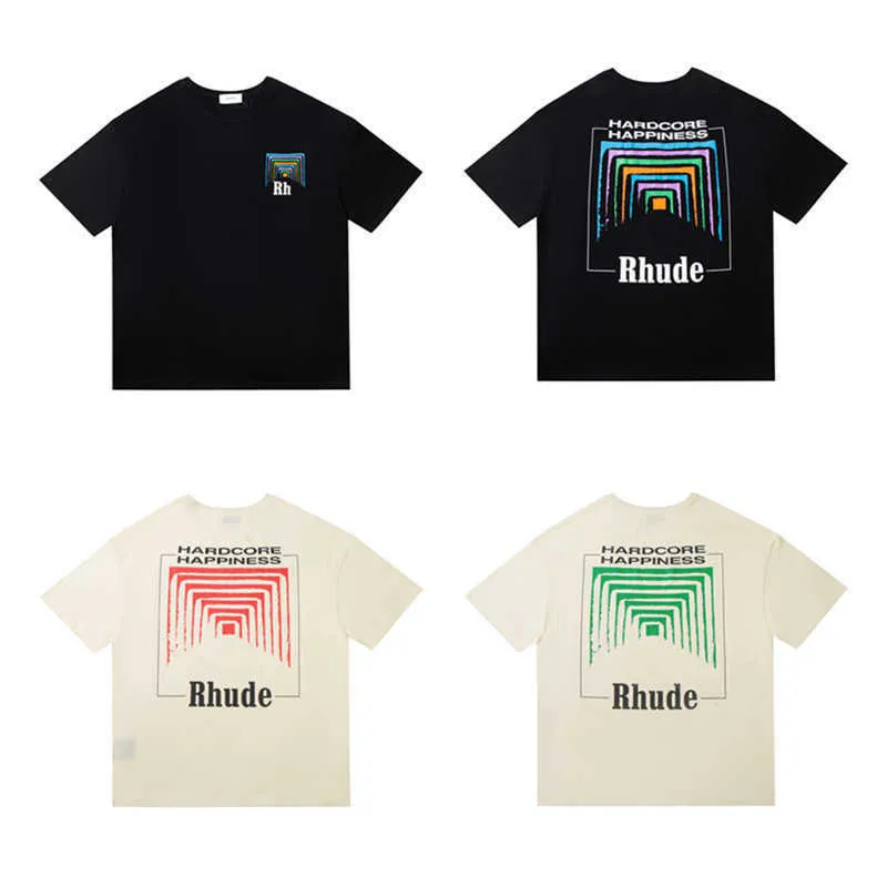 Men's T-shirts Men Women Vintage Heavy Fabric RHUDE BOX PERSPECTIVE Tee Slightly Loose Tops Multicolor Nice Washed Rhude T-shirt T221202