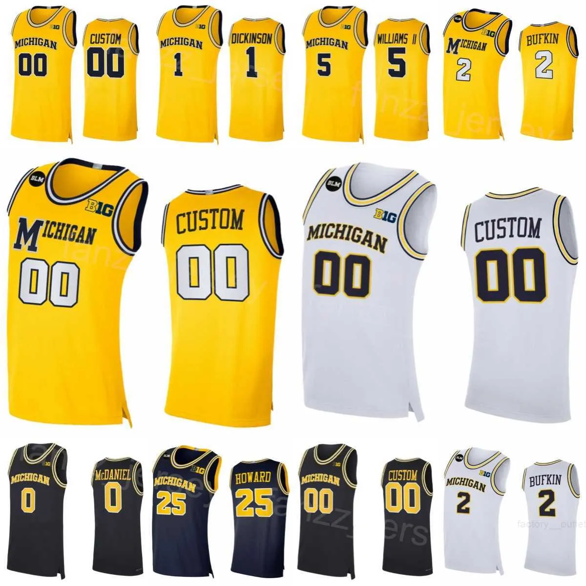 College Wolverines Jerseys Basketball 1 Hunter Dickinson 25 Jett Howard 2 Bufkin 0 Dug McDaniel 3 Jaelin Llewellyn 5 Terrance Williams University Borduurwerk NCAA