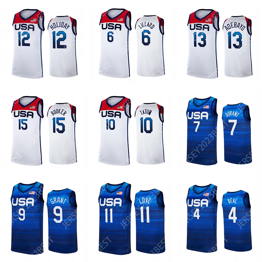 Team USA Tokyo 2021 Basketball 7 Durant Jerseys 15 Booker Summer Dark Blue White Damian 6 Lillard Kevin Jayson 10 Tatum Devin 남자 여성 청소년