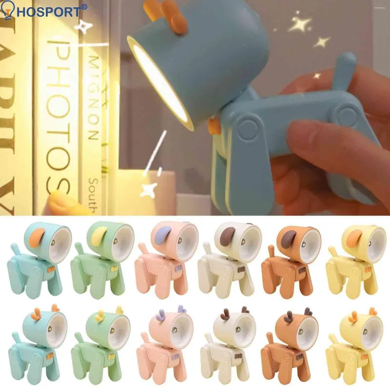 Lampes de table Mini LED lampe de nuit animale avec support pour téléphone dessin animé lumière de pépinière Angle réglable décor de chambre à la maison mignon chien/cerf pour les enfants