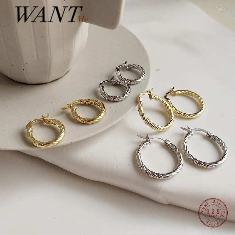 Hoop Earrings WANTME Real 925 Sterling Silver Trend 2023 Minimalist Twist Punk For Women Bohemian Charming Unusual Jewelry Gift