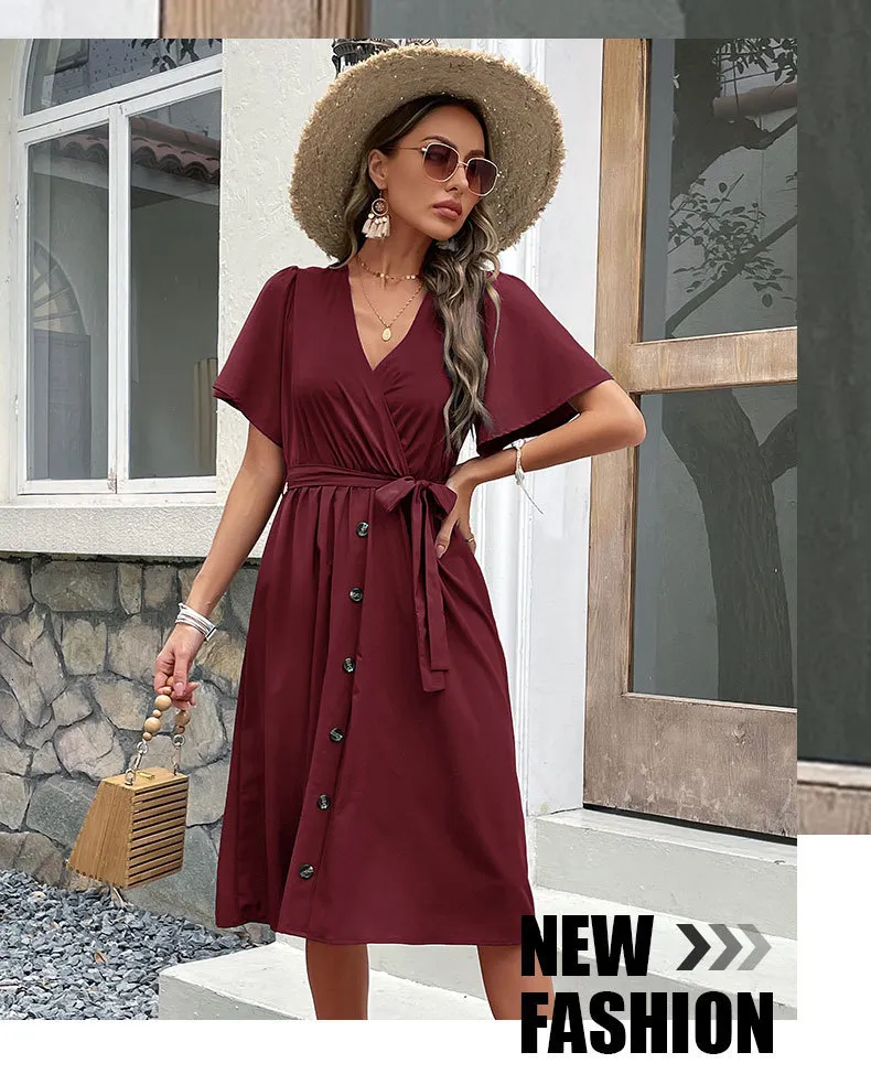 JIM NORA Womens Casual Dresses Summer V Neck Ruffle... From Kong04, $17.61  In Bulk | DHgate.Com