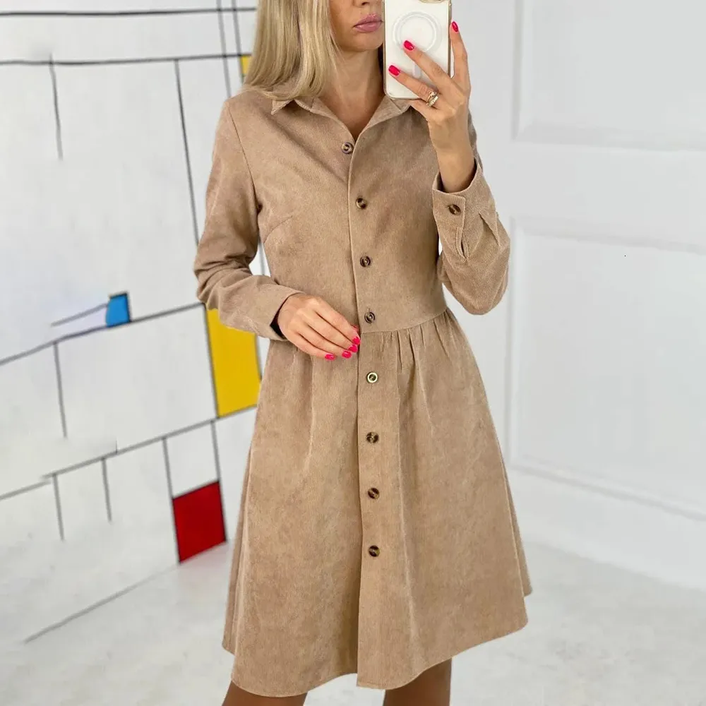 Retro Corduroy Khaki Midi Dress | Turn-down Collar Single Breasted Shirt  Dress for Women from Dhgate Basic & Casual Dresses - price 40.84