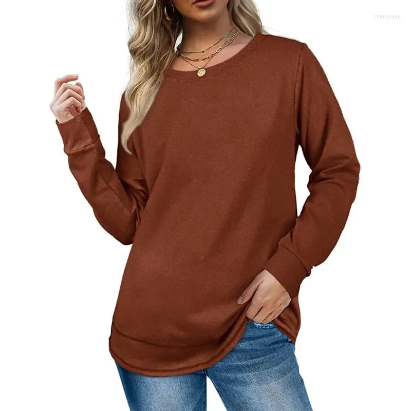 Débardeurs Femme Automne Casual Manches Longues Col Rond T-Shirt Sport Côté Fendu Ourlet Courbé Pull Tunique Top Sweat Pour Leggings