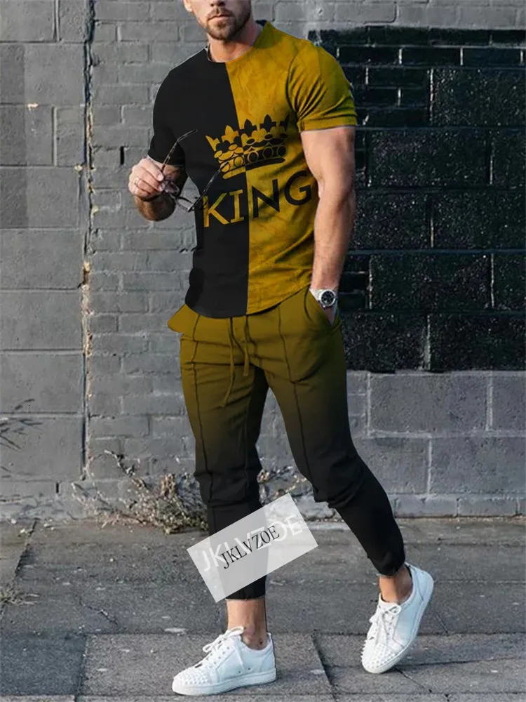 Tracksuits voor heren zomer heren ling king tracksuit t shirt broek set jogging pak suit casual mode streetwear man manne oversized heren kleding