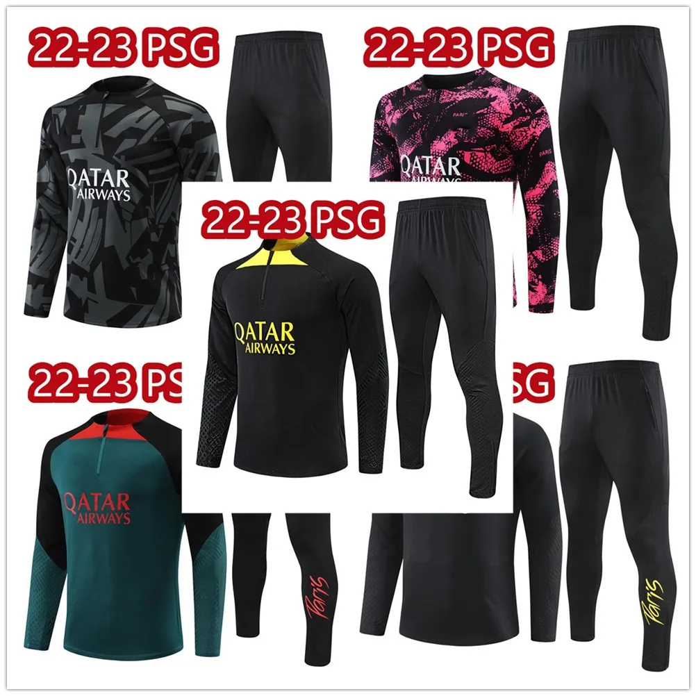 Выживание Chandal Psgs Mbappe Trainsuits Training Suit Socte Soccer Sets Половина Zipper Jacket Kit 2022 2023 Messis Toping Mens Mens Kids пробегает детские футбольные штаны