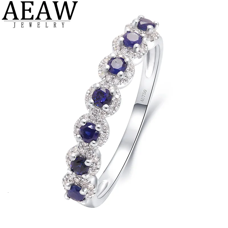 Con pietre laterali AEAW 10K White Gold lab Sapphire 0.21ct 0.15ct Anello per donna Fatto a mano Fidanzamento Sposa Anniversario Regalo Gioielleria raffinata 230320