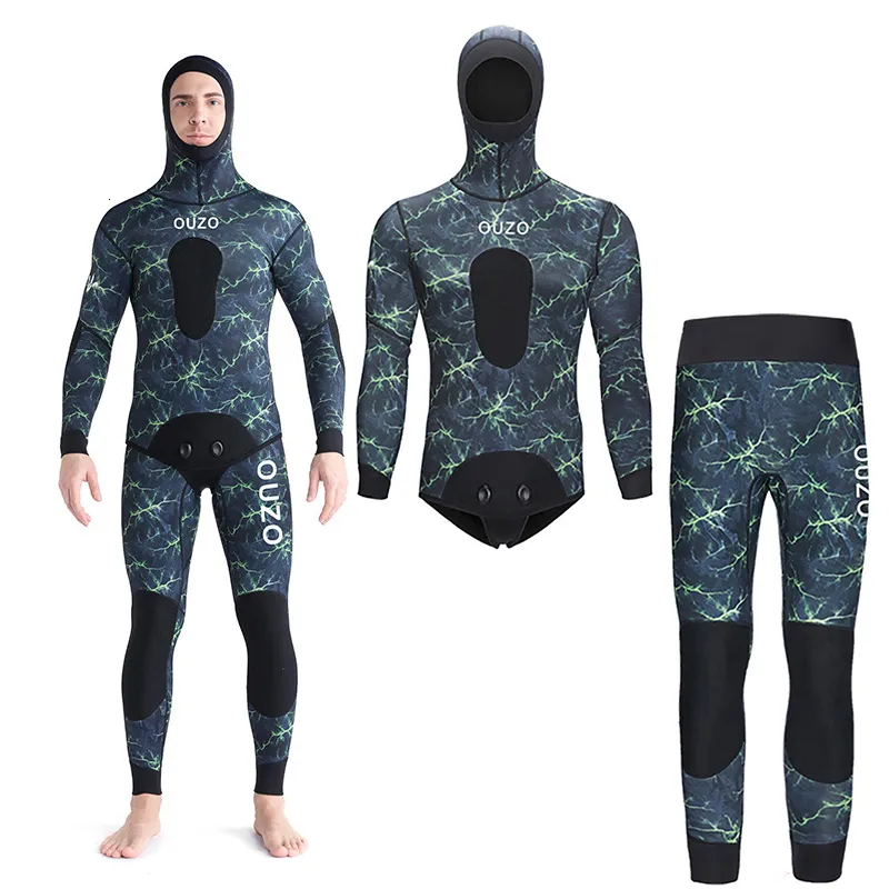 Wetsuits Drysuits الرجال النساء 1.5mm3mm spearfishing قسط التمويه النيوبرين 2pieces بدلة الغوص بدلة الغوص هوديي Snorkeling بدلات 230320